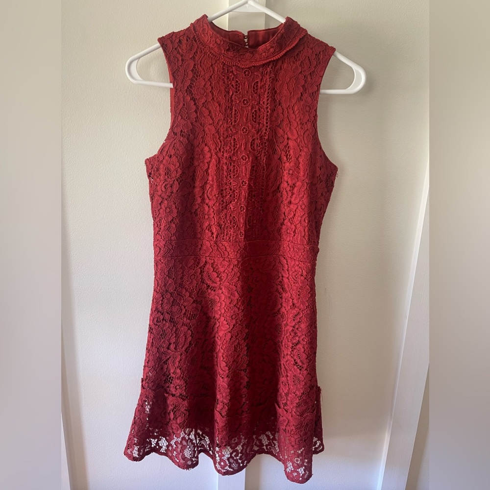 Red dress, lace detail, never worn.